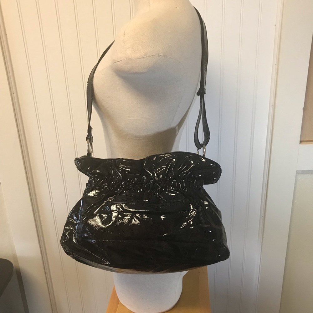 Candies Zebra Vegan Black Patent Shoulder Bag - Picture 3 of 8